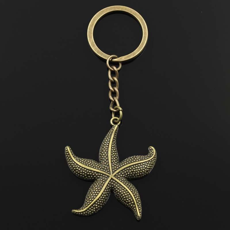 Модный 30 мм брелок для ключей, металлический брелок для ключей, ювелирные изделия, античная бронза, морская звезда, подвеска 50x43 мм