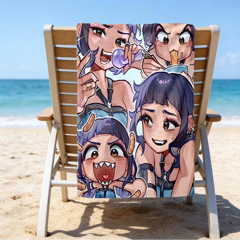 1pc KPop Demon Hunters ZOEY6 Beach Towel, Beach and Seaside Swimming Pool Equipment, Fashion Pattern, Rectangular, Travel Essentials