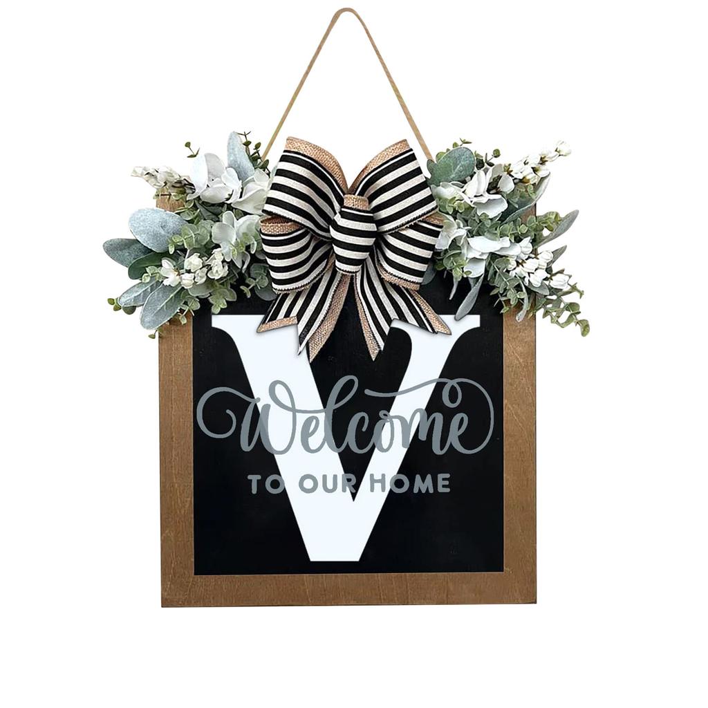 New Surname Year Round Front Door Wreath, Front Door Welcome Sign, 26 Letter Wreath With  Wreath And Bow