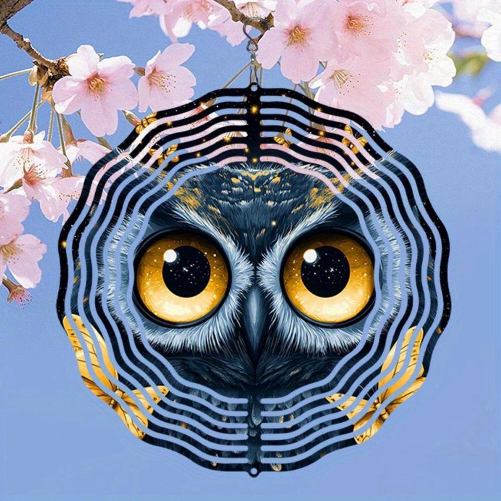 Металлический ветряной спиннер Сова с дизайном золотой ветви и успокаивающим перезвоном для декора сада, патио, двора на открытом воздухе. Батарейки не требуются