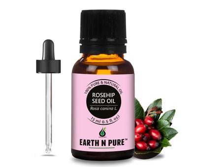 Earth N Pure Масло шиповника холодного отжима, натуральное, терапевтического качества, для лица, с стеклянной пипеткой, 15 мл