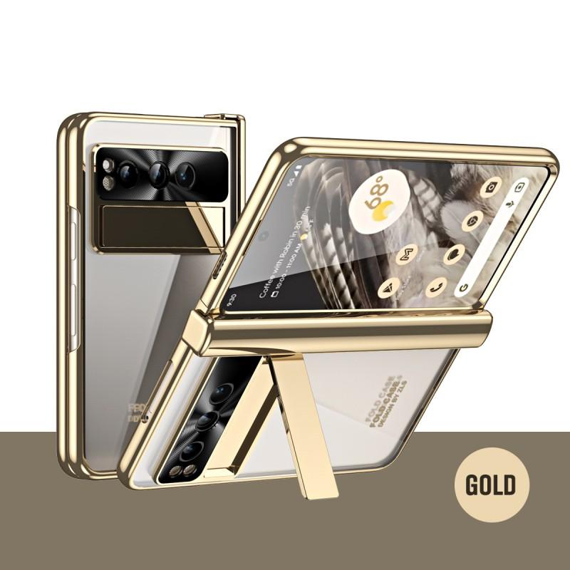 Чехол для Google Pixel Fold Полное покрытие Электроокрашенный Прозрачный ПК-корпус С подставкой Ударопрочный Защита от царапин