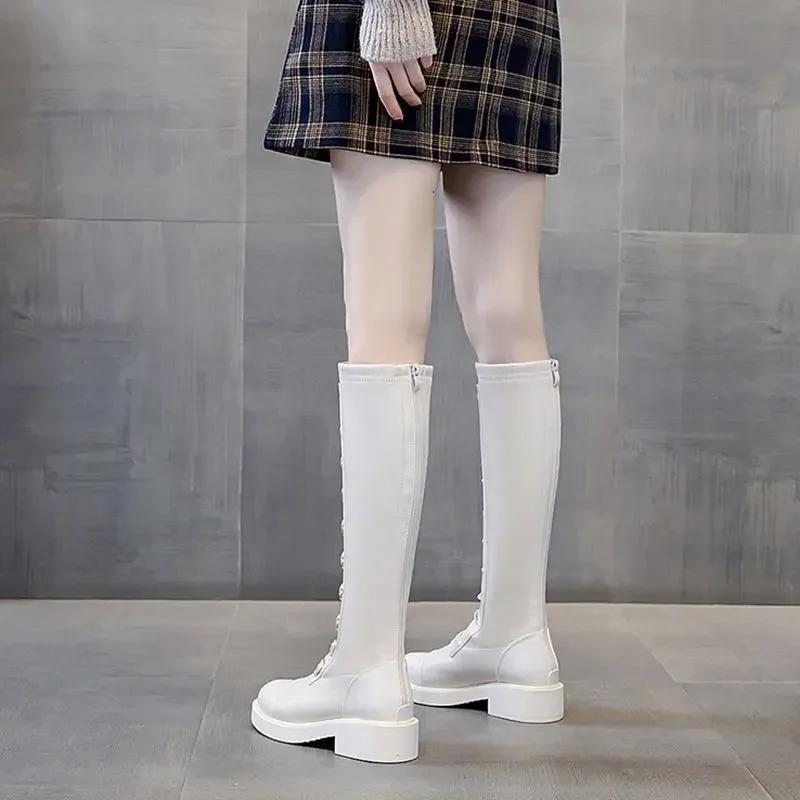 Fashion Elastic Round Toe Ladies Knee High Shaft Shoes Large Size Warm Designer Luxury On Offer Hot Spring Autumn Pu Women's Long Boots