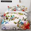 Flower Bird King Queen Duvet Cover Colorful Tropical Floral Bedding Set for Women Watercolor Plant 2/3pcs Polyester Quilt Cover