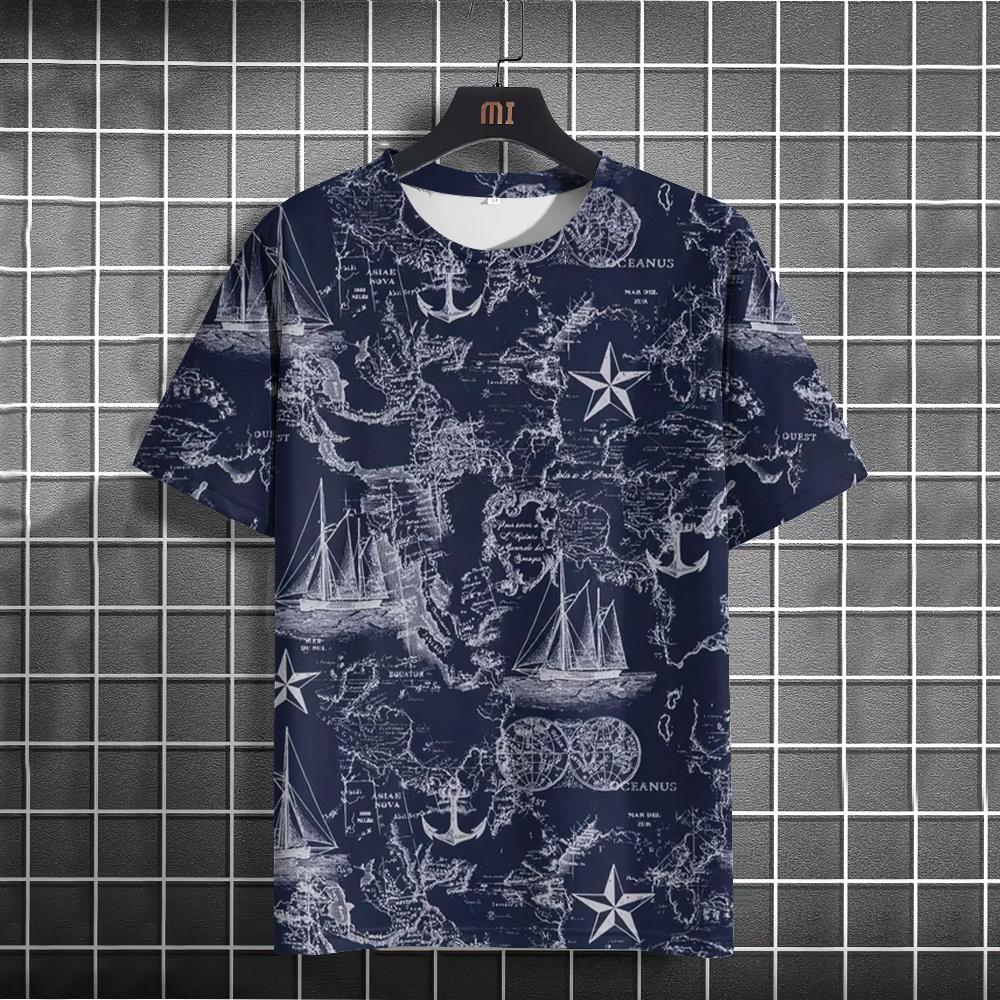 Футболка с принтом для мужчин с рисунком компаса, топы с коротким рукавом, летняя новая повседневная мужская одежда, модная повседневная уличная одежда, футболки, топы