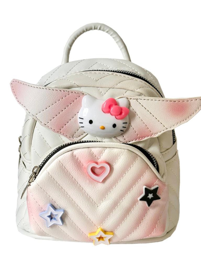 Bag Women 2025 New Cute KT Wings Backpack Fashion Rhombus Embroidered Thread Women's Casual Backpack