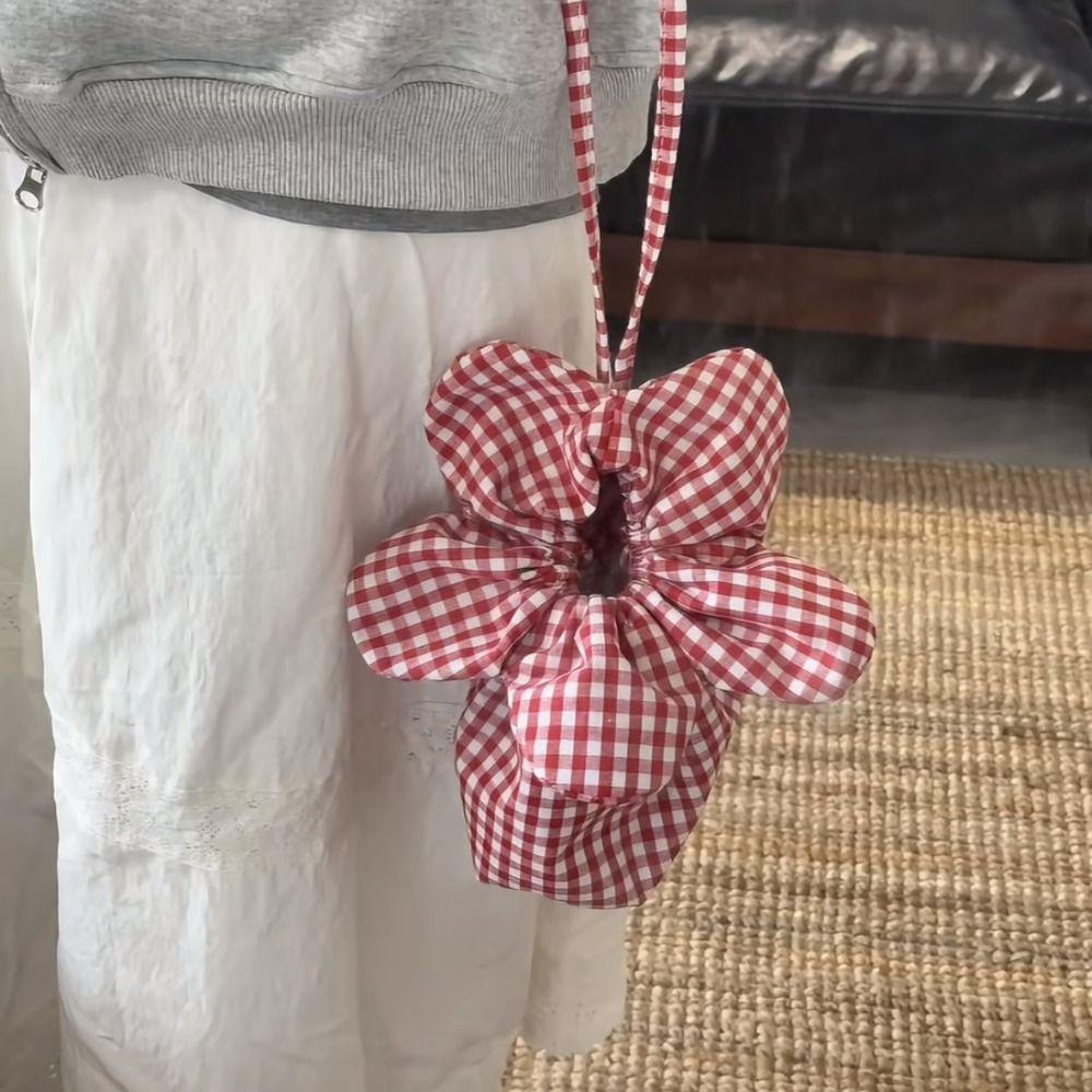 Сумка-тоут в корейском стиле с цветочным принтом, на плечо, повседневная клетчатая сумка на шнурке, студенческая