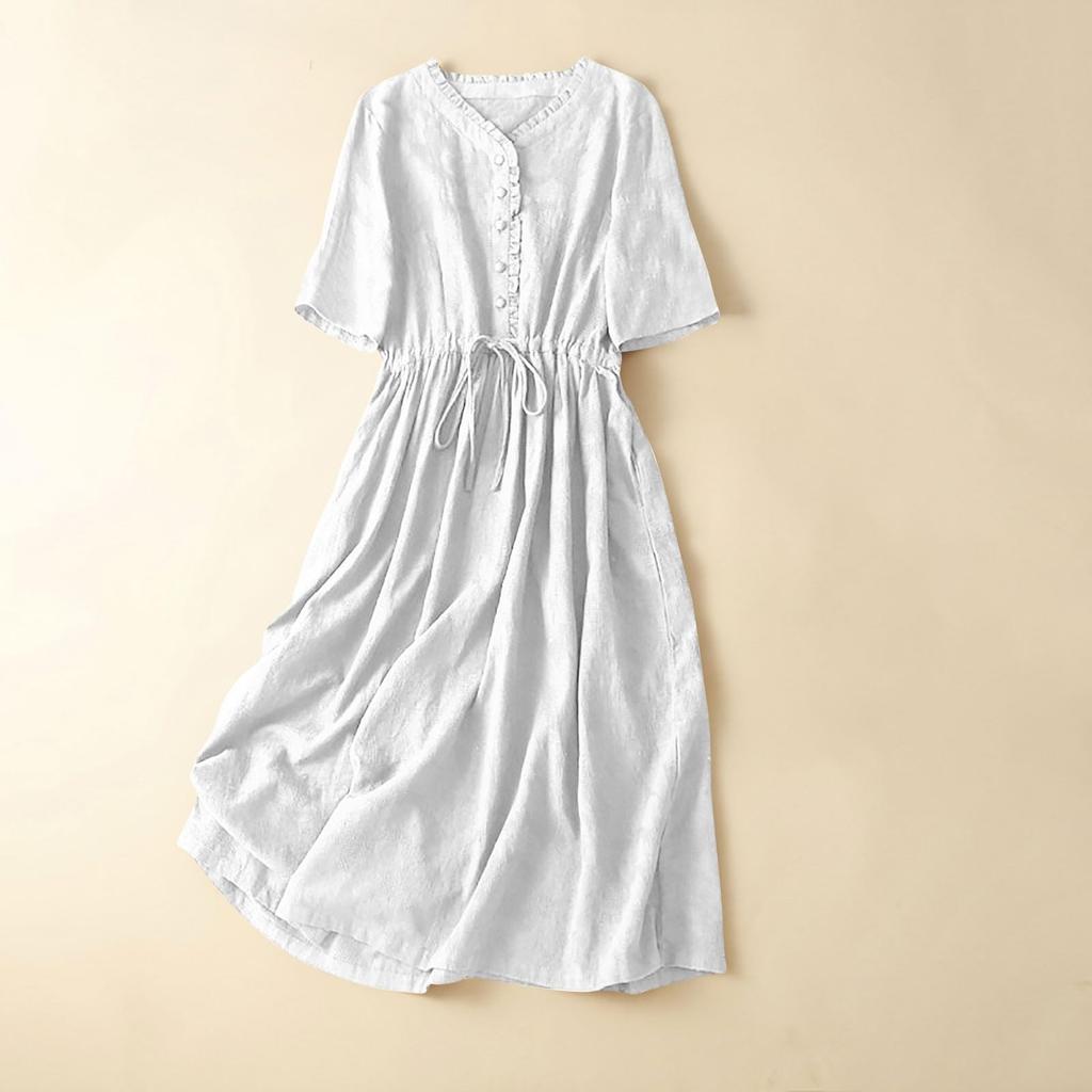 Женское летнее лесное ретро литературное платье из хлопка и льна однотонное