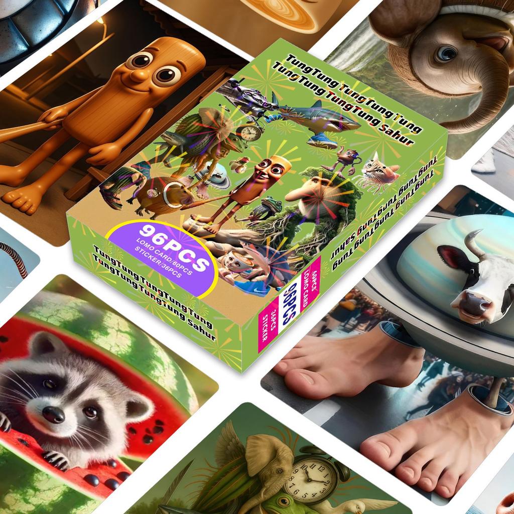 96 шт./Коробка TungTungTungSahur Итальянский Маразм Деревянная Наклейка (36pcs ) + 60 шт. Карточки LOMO TungTungTungSahur Аниме Коллекционный Набор