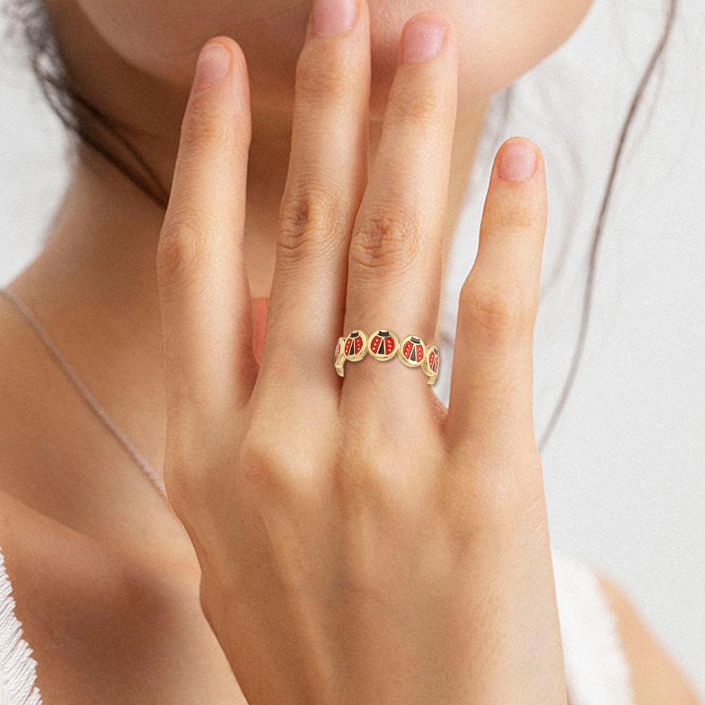 Регулируемое Открывающееся Кольцо Божьи Коровки Разноцветная Капельная Эмаль Детали Легкая Медная Бижутерия Для Женщин Девушек Модные Аксессуары