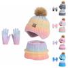 Набор из трех предметов: детская шапка, перчатки и шарф - для мальчиков и девочек, зимняя флисовая теплая шапка-ушанка градиентного цвета, связанная из шерсти
