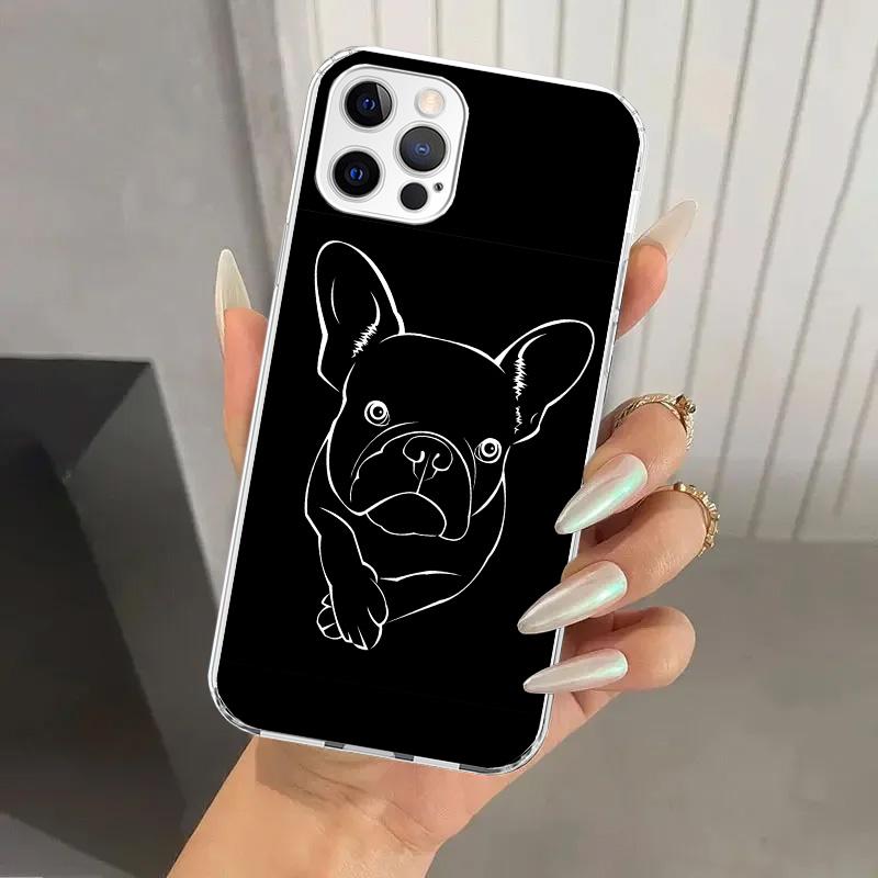 Черно-белый чехол для телефона с французским бульдогом для iPhone 16 15 14 13 12 Mini 11 Pro Max 16E X XS XR 7 Plus 8 SE 2020 Мягкий чехол Принт Sh
