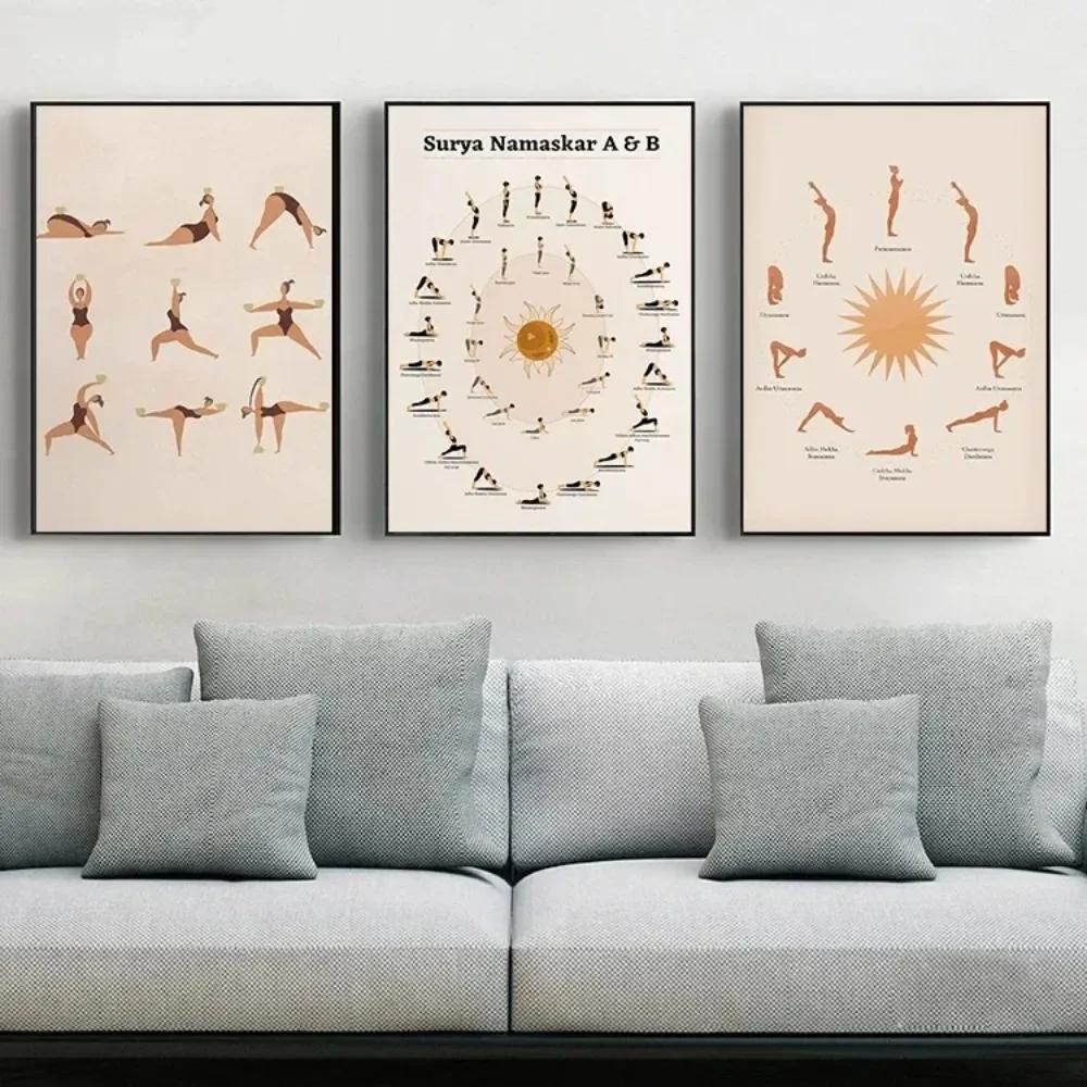 Позы любителя йоги Различные профессиональные движения Кофе Кот Постер Принт Настенное искусство Картины Холст Живопись Комната Домашний декор