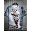 Summer Round Neck 3D Tiger Print Top Fashionable Casual Short Sleeved Men's T-shirts