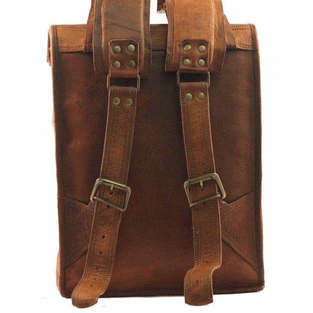 Men's Genuine Goat Leather Large Capacity Travel Laptop Backpack - Brown