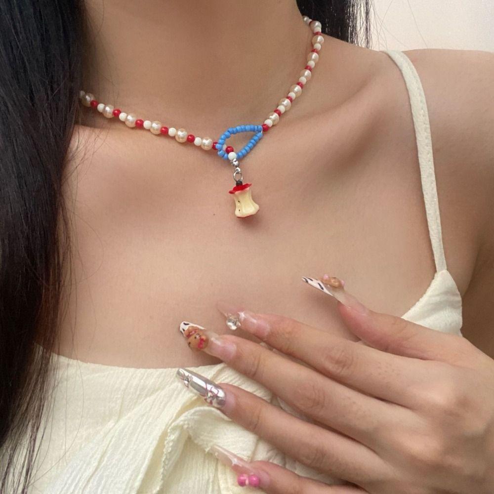Childlike Delight Strawberry Bead Necklace Cartoon Fruits Women Jewelry Funny Pearl Necklace Lady