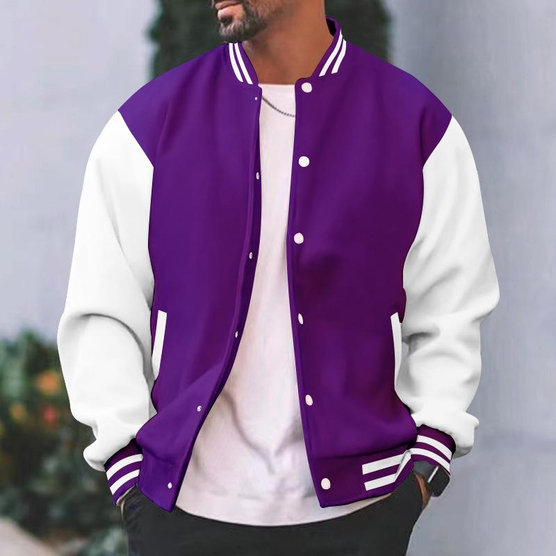 Men S Casual Solid Color Baseball Jacket Loose Fit Autumn