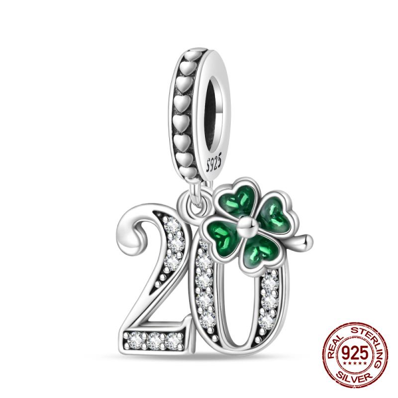 100% 925 Silver Green Zircon Lucky Number Pendant Suitable for Original 925 Women Bracelet DIY Jewelry Making Gift