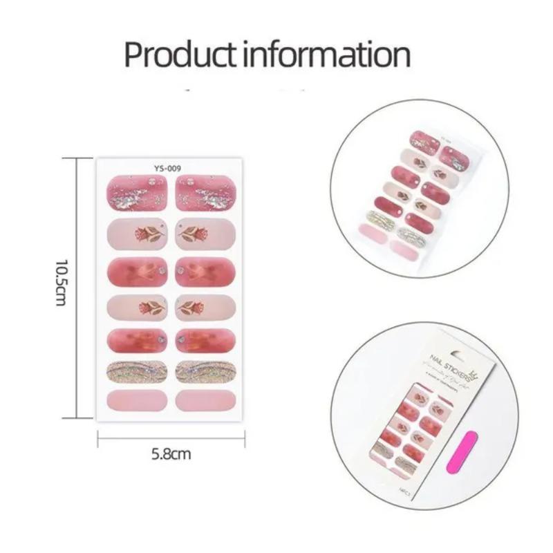 1 лист, блестящий лак для ногтей, наклейка с розой, наклейки для маникюра, полное покрытие, наклейка «сделай сам», клей для украшения ногтей