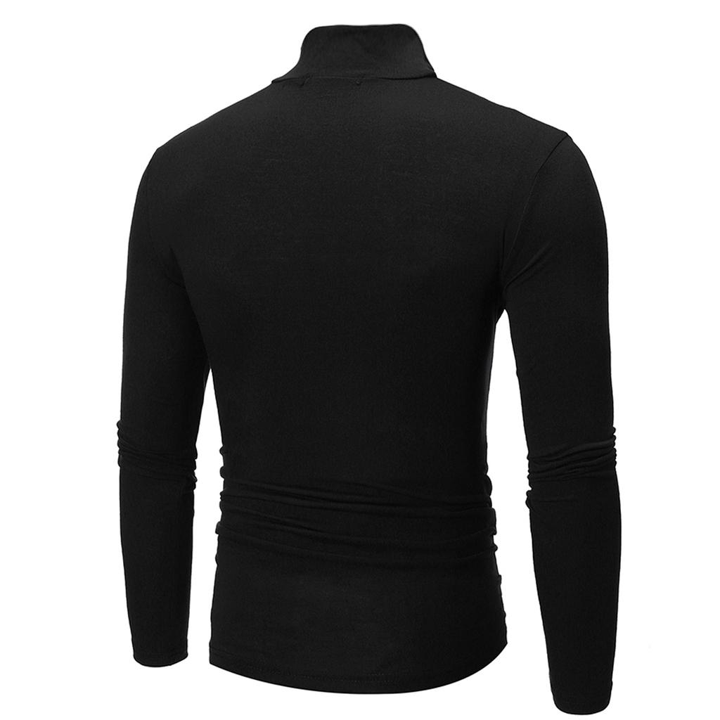 Men Casual High Neck Long Sleeve T-shirt Solid Color Slim Fit Pullover Undershirt Thermal Base Shirt