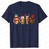 Merry Christmas Beers Men's T-shirt Drinking Lover Tees Shirt Funny Santa Beer Christmas Lights Graphic Oversized Tops for Men