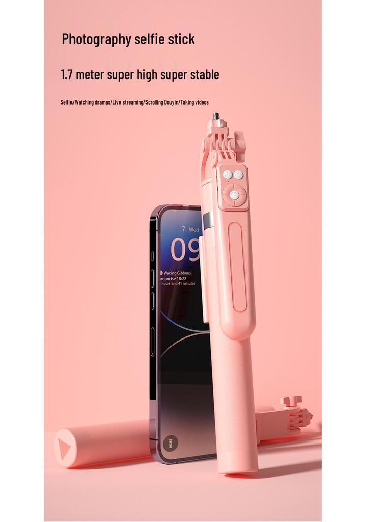 Селфи-палка B16: Bluetooth-пульт, 360° вращение, штатив 1,7 м со светодиодной подсветкой для мобильного телефона, прямых трансляций и фотографии.