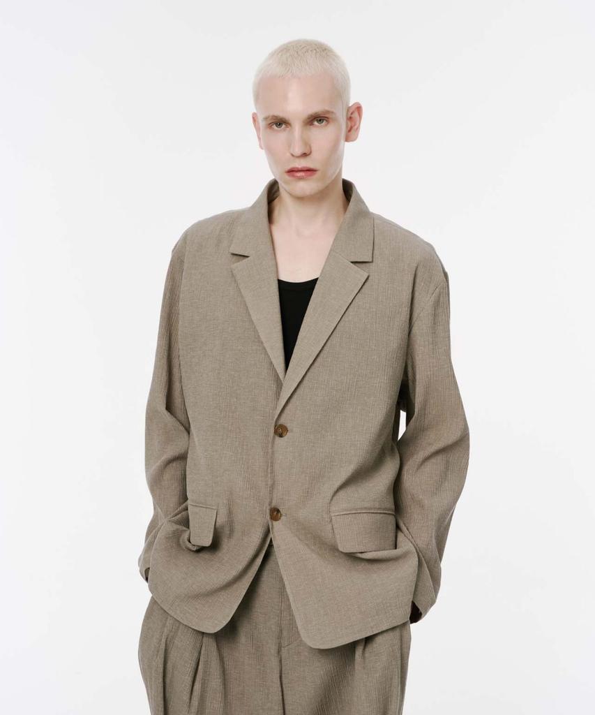 Codemorph Pleated Relaxed Fit Linen Jacket Khaki