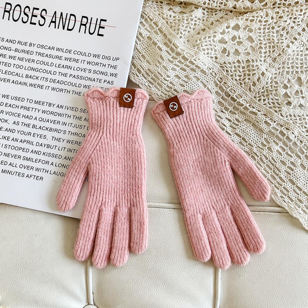 Lace Cashmere Open Finger Warm Gloves  Electric Bike Gloves  Autumn and Winter