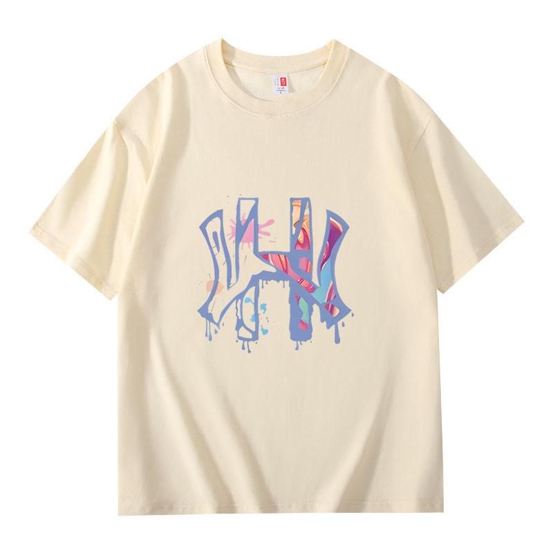 Летняя европейская и американская модная брендовая мужская и женская футболка свободного покроя из чистого хлопка с принтом и круглым вырезом с короткими рукавами 2024 года