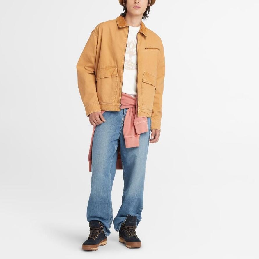Timberland Мужская рабочая куртка из стираного холста Пшенично-коричневая A4245-P47