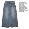 Women Retro Midi Skirt High Waist Button-Zipper Closure Denim Skirt Multi Pockets Front Slit Design Washed Denim Skirt