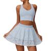 Новый кружевной нюдовый комплект для йоги с дышащей сеткой для бега и юбкой для тенниса с защитой от бликов, спортивный комплект из двух предметов для женщин