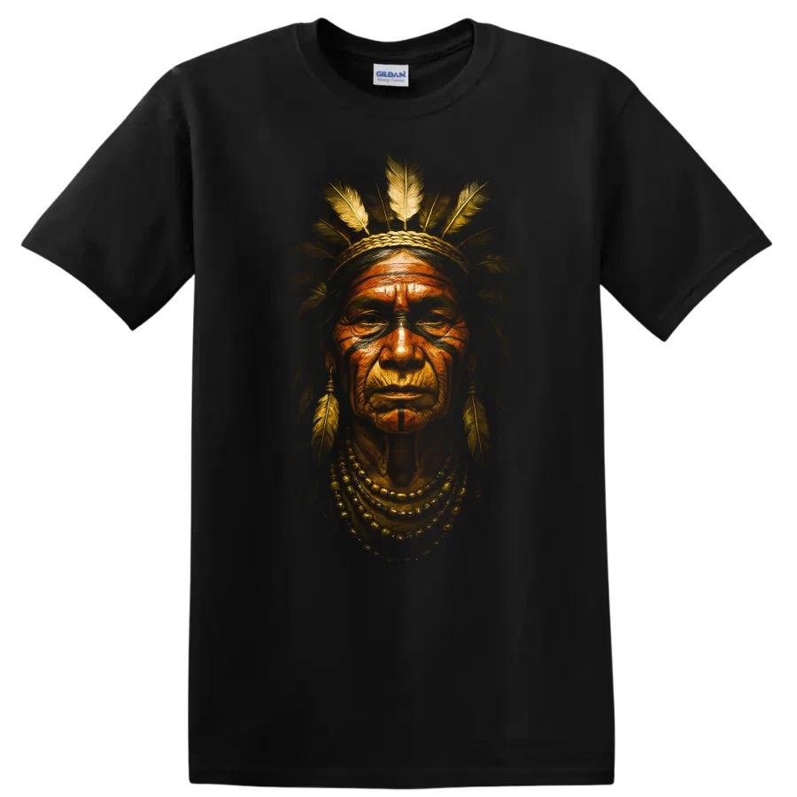 Dakota Chief Native Portrait T Shirt Spirit Headdress Tribal Art Tee