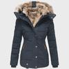 Women's Slim Fit Hooded Winter Jacket with Fur Collar and Zipper Closure