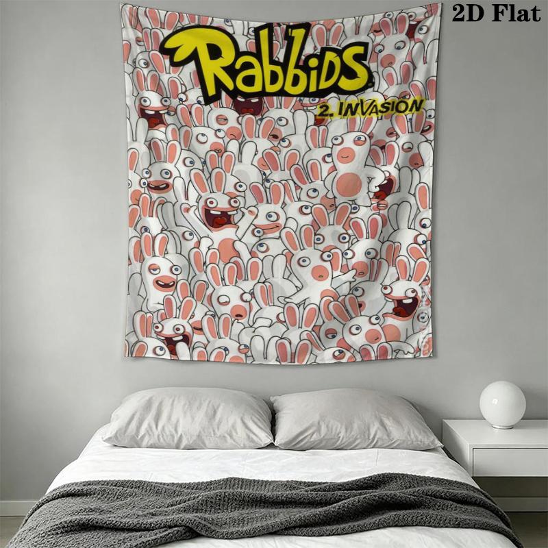 Raving Rabbids Wall Tapestry Aesthetic Wall Hanging Printed Fabric Blanket Decorative Tapestries for Bedroom Living Room Home Decor
