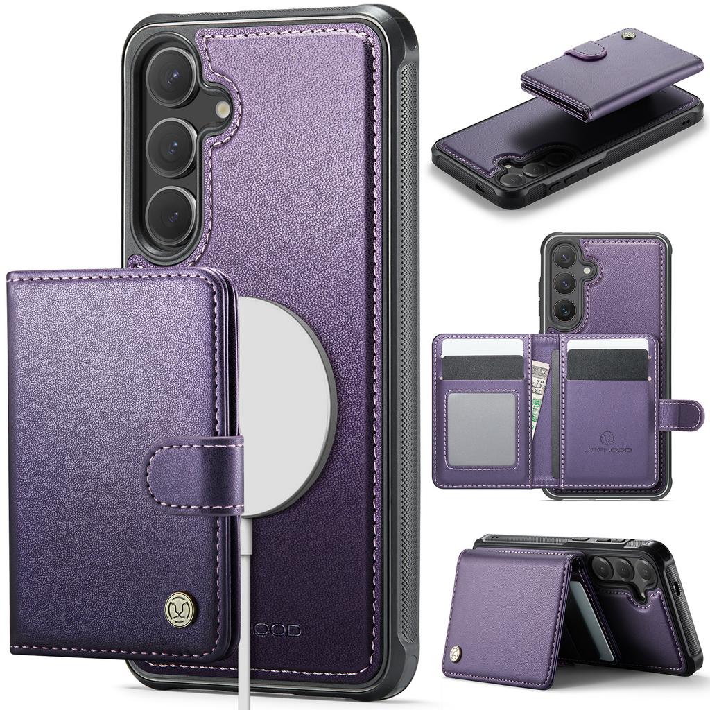 For Samsung Galaxy S26 Magnetic Case JEEHOOD J09 RFID Blocking Card Holder Leather Back Phone Cover