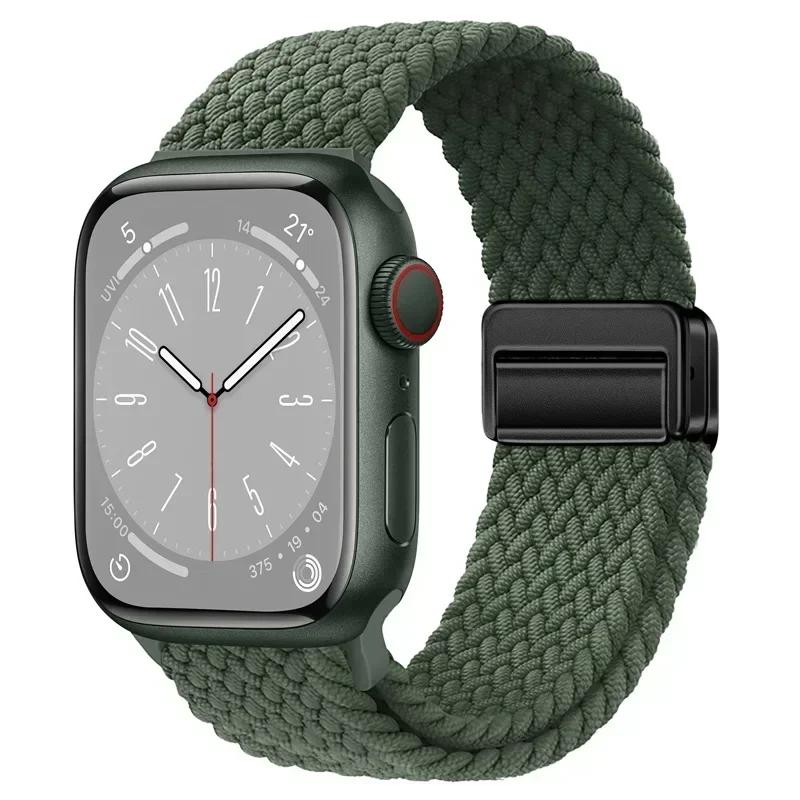 Плетеный нейлоновый ремешок-петля для Apple Watch Ultra2 49мм 9 8 7 45 41мм Металлический магнитный браслет-ремешок для 6 5 4 3 SE 44 40мм