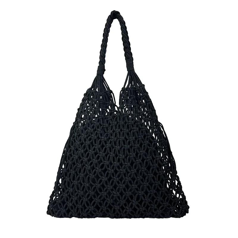 Сумки через плечо из однотонной ткани ручной работы из ажурной сетки, летние высококачественные минималистичные универсальные сумки для отпуска для женщин