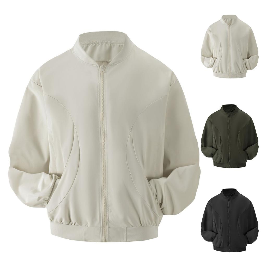 Men's Casual Solid Color Baseball Collar Jacket, Men's Sports Jacket, Work Jacket, Thin Coat