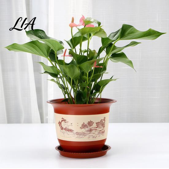 Weather Resistant Planter for Fruit Trees Plastic Flower Pot Large Plants with Drainage Holes & Saucer Tray, Temperature Stable Garden Tub Terrace