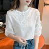 Women's New Year's Versatile Summer Fashion Fashionable Top Cotton Short Sleeve Lace Bottom Small Shirt Chiffon Shirt Women