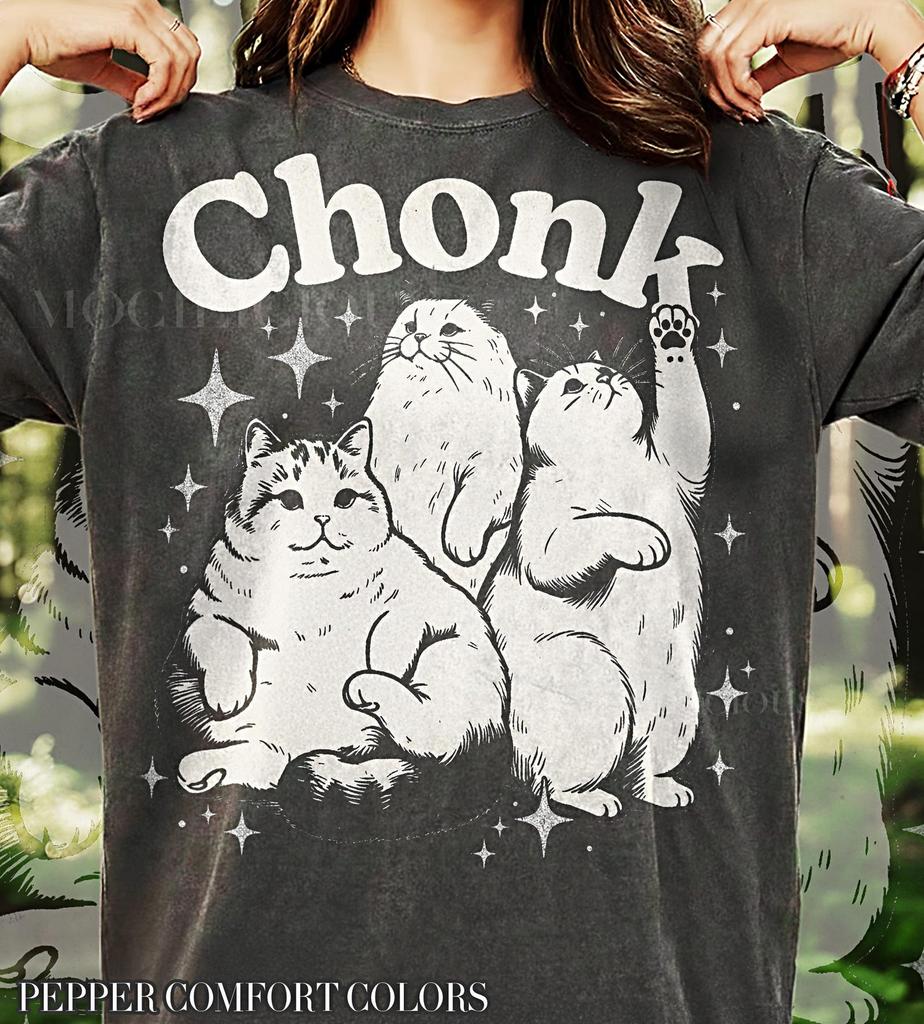 Chonk Retro Cat 90s Graphic Style Comfort Colors® Tshirt, Funny Fat Kitten Vintage Tee, Animal Lover Y2k Streetwear, Chubby Cat Meme Gift