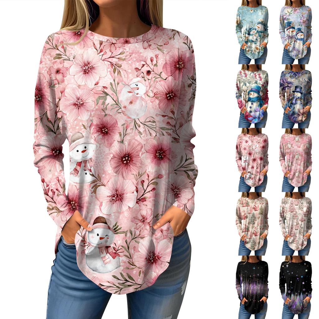 Tee Shirts For Women Fall Casual Long Sleeve Shirts Sweatshirt Vintage Graphic Printing Top Pullover Valentine's Day