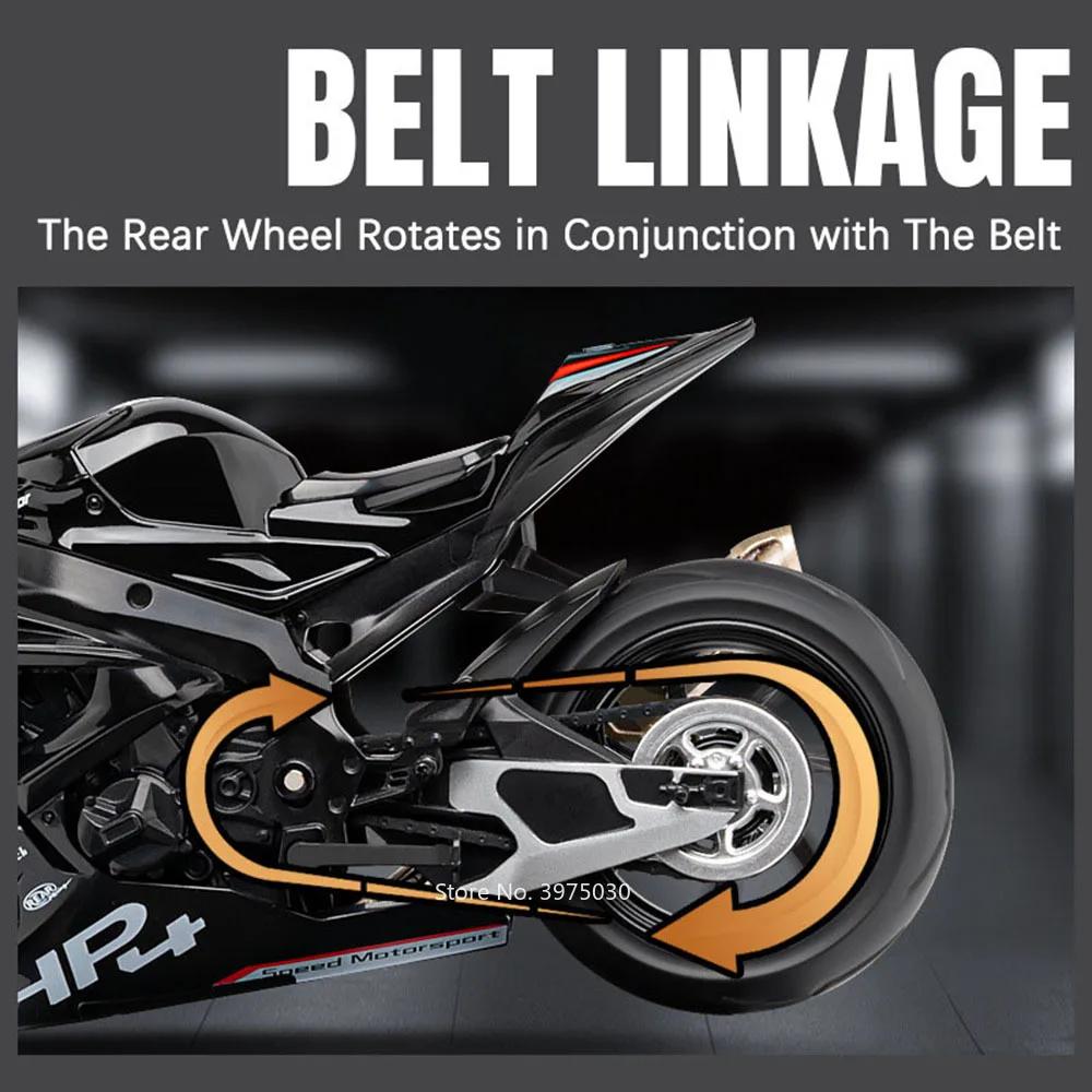 Модель мотоцикла BMW HP4 в масштабе 1/12, игрушка, литой под давлением сплав, свет, музыка, амортизация, мотор, миниатюрные модели, подарки на день рождения для детей