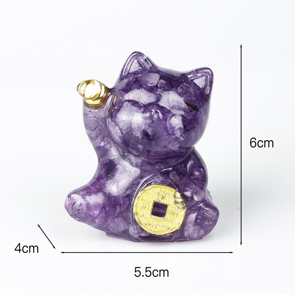 Mini Fortune Cats Statue Decor Crystal Epoxy Resin Cat Statue Attract Good Luck Money Wealth Gift for Men Women Desk Figurines