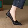 Leather Pointed Cat Heel Single Shoes Women's Autumn Soft Leather Shallow Mouth Middle Heel Commuter Professional Work High Heels Spring and Autumn
