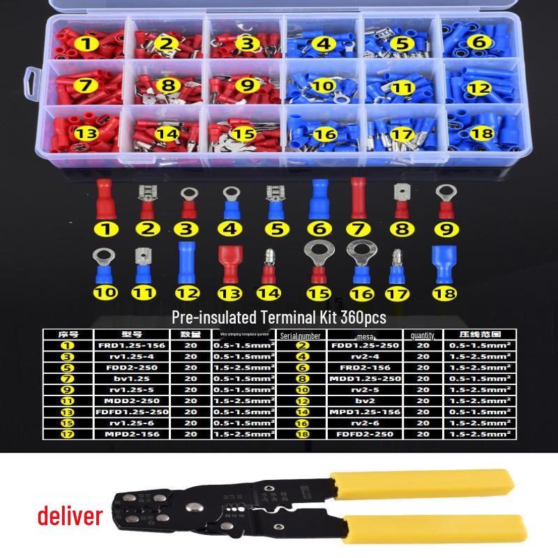 360-Piece 18-in-1 Pre-Insulated Electrical Wire Terminal Kit