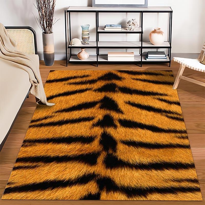 Soft Tiger Stripe Pattern Carpet – Stylish Orange and Black Rug Decor Suitable for use as an anti-slip for living room bedroom sofas