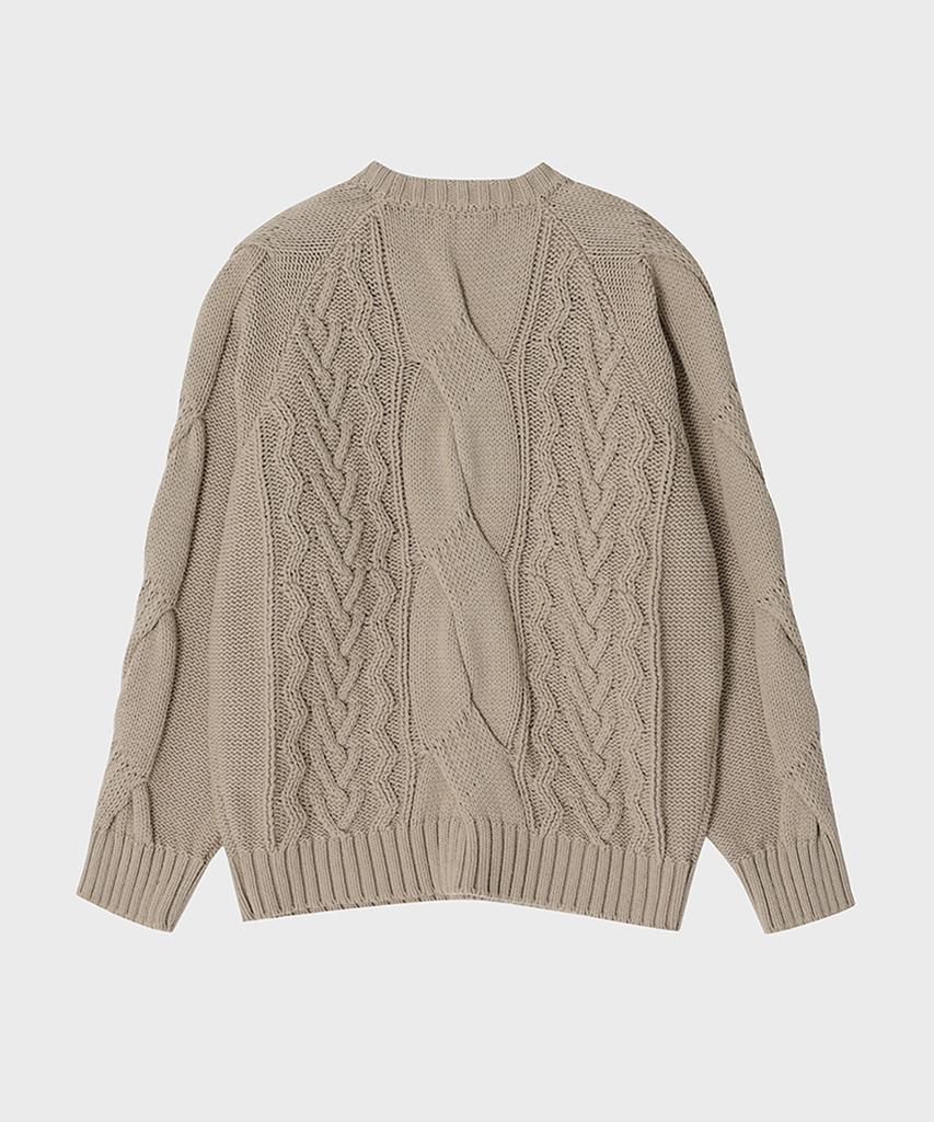 NOIRER FOR WOMAN Heavy Multi-Cable Sweater (Beige)