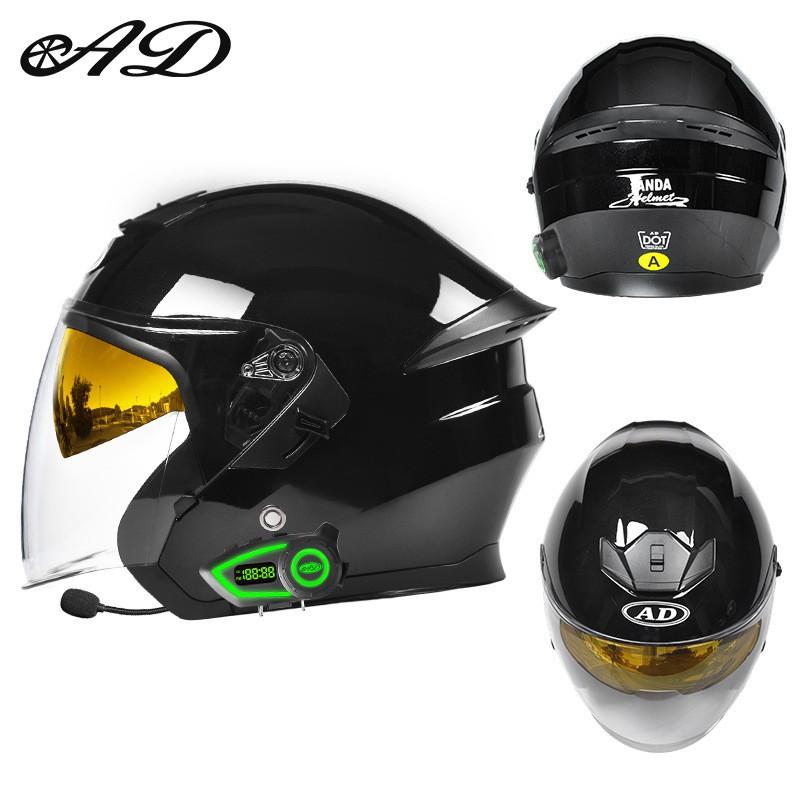 Bluetooth-Enabled 3/4 Motorcycle Helmet Men Women Full-Season Riding Gear With Interchangeable Visors ABS Shell 3C